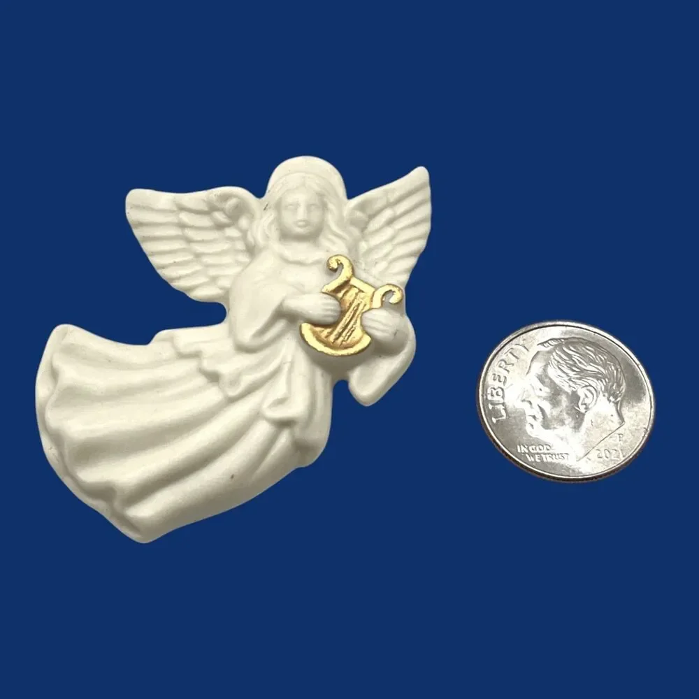 Vintage Lenox Angel Pin Brooch Porcelain Gold Harp Christmas Ceramic Celestial